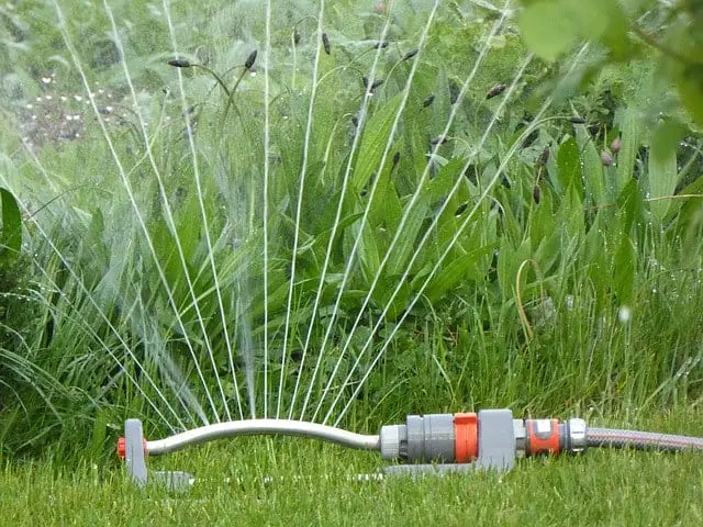 A sprinkler system for watering the lawn.